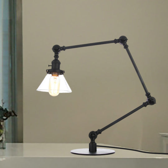 Adjustable Arm Industrial Table Lamp With Clear Glass Shade - Black/Brass Finish Black / B