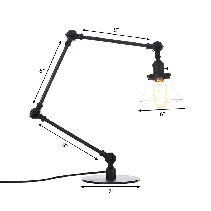 Adjustable Arm Industrial Table Lamp With Clear Glass Shade - Black/Brass Finish