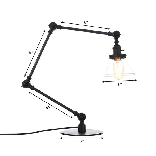 Adjustable Arm Industrial Table Lamp With Clear Glass Shade - Black/Brass Finish