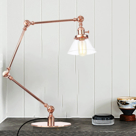 Adjustable Arm Industrial Table Lamp With Clear Glass Shade - Black/Brass Finish Copper / B