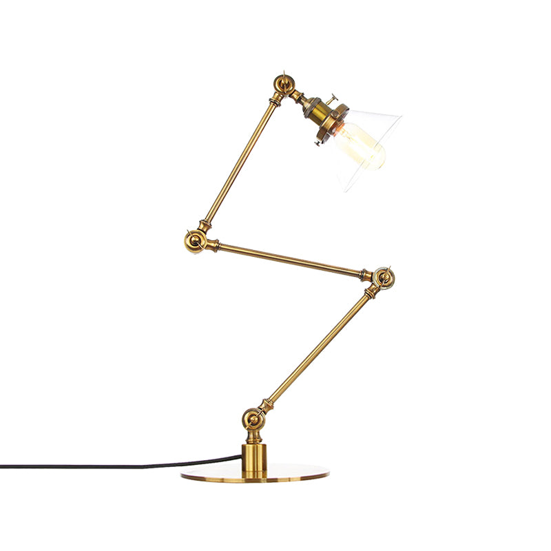 Adjustable Arm Industrial Table Lamp With Clear Glass Shade - Black/Brass Finish