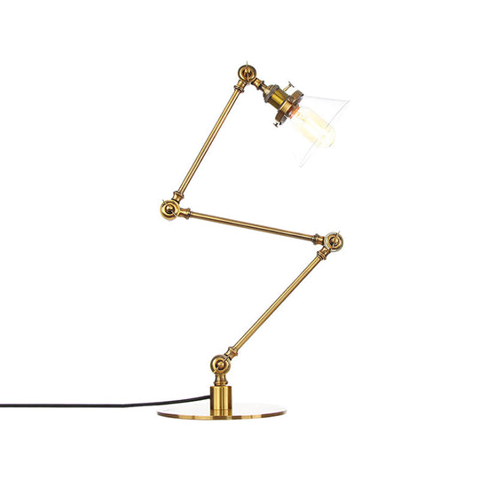 Adjustable Arm Industrial Table Lamp With Clear Glass Shade - Black/Brass Finish