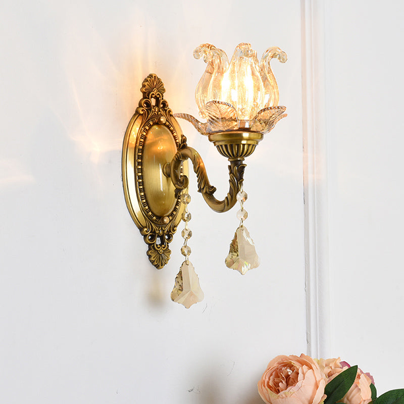 Modern Prism Glass Wall Sconce With Floral Shape And Brass Accents