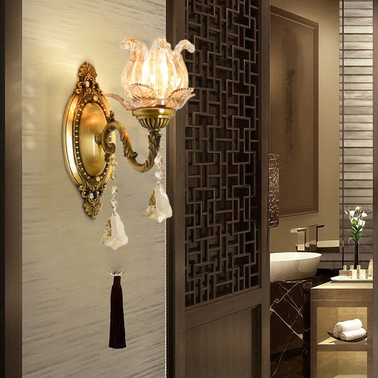 Modern Prism Glass Wall Sconce With Floral Shape And Brass Accents