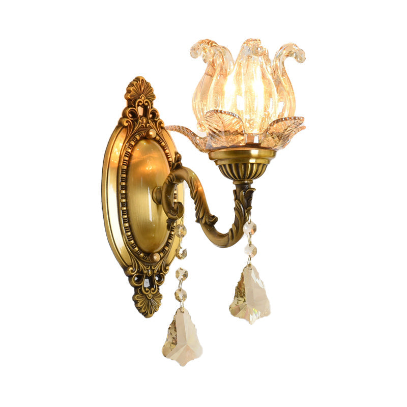 Modern Prism Glass Wall Sconce With Floral Shape And Brass Accents