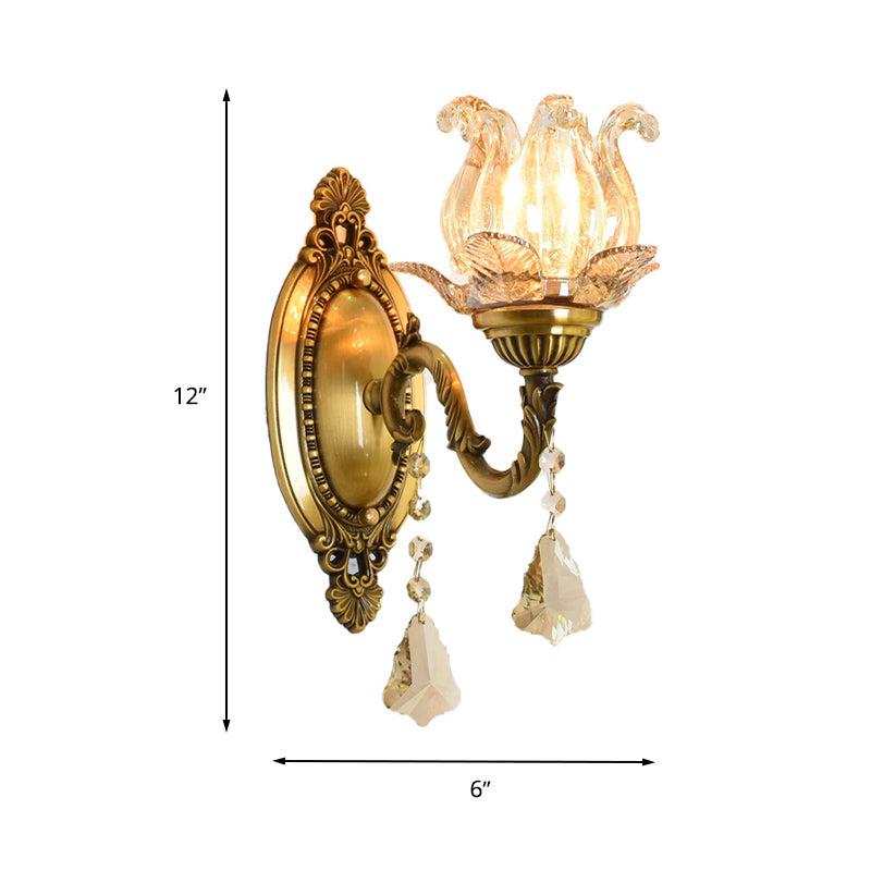 Modern Prism Glass Wall Sconce With Floral Shape And Brass Accents