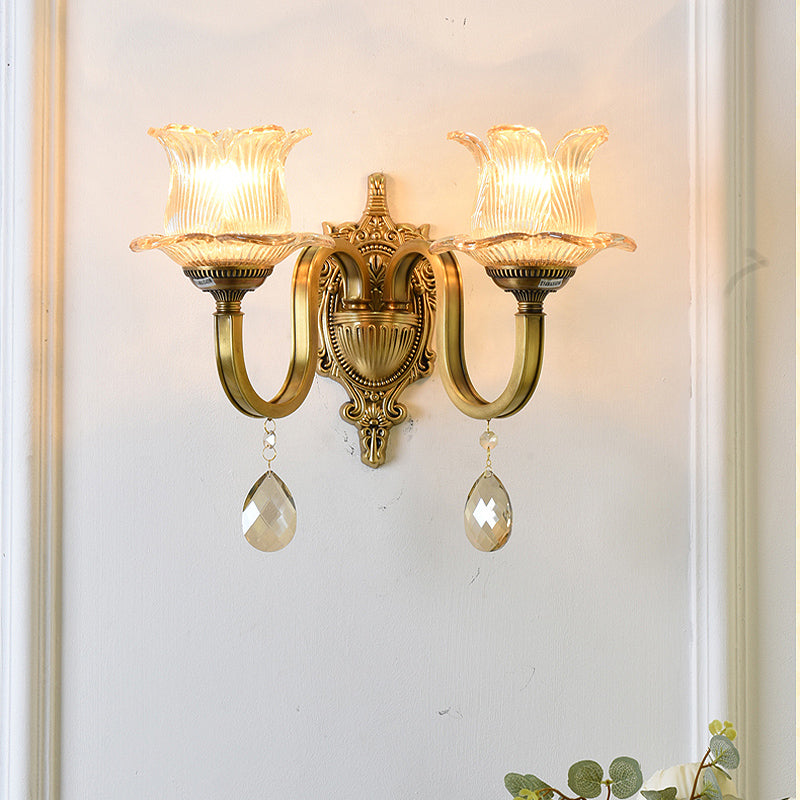 Modern Prism Glass Wall Sconce With Floral Shape And Brass Accents