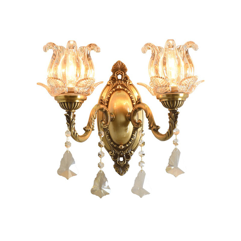 Modern Prism Glass Wall Sconce With Floral Shape And Brass Accents