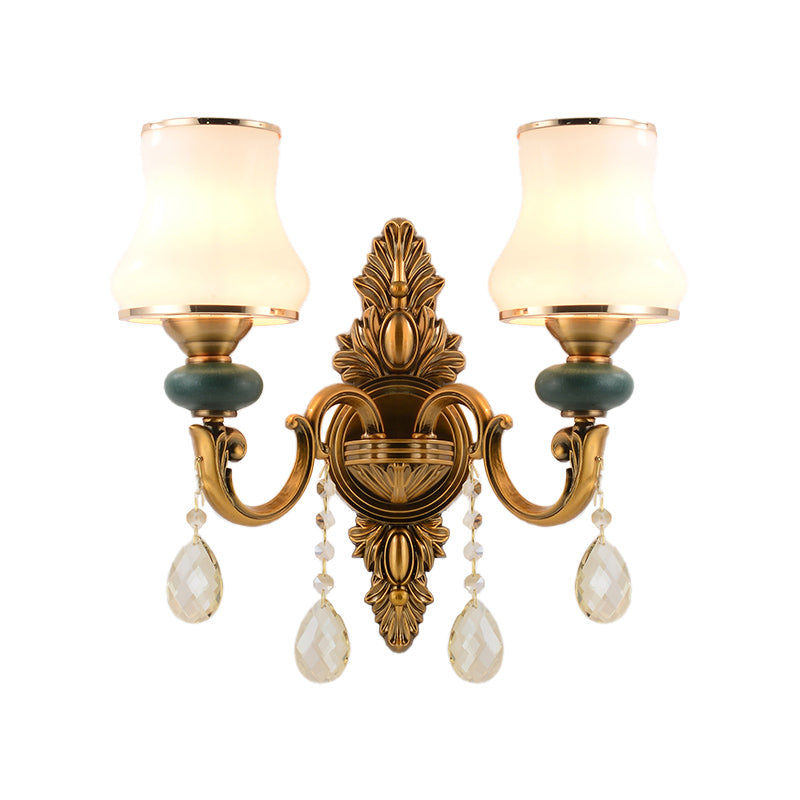 Nordic Living Room White Glass Wall Mount Vase Sconce Light Fixture - 1/2 Head Brass Design