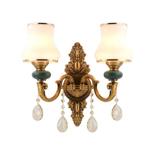 Nordic Living Room White Glass Wall Mount Vase Sconce Light Fixture - 1/2 Head Brass Design