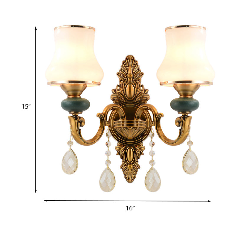 Nordic Living Room White Glass Wall Mount Vase Sconce Light Fixture - 1/2 Head Brass Design