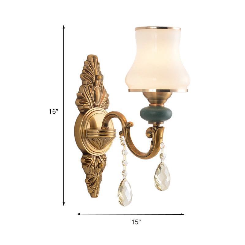 Nordic Living Room White Glass Wall Mount Vase Sconce Light Fixture - 1/2 Head Brass Design