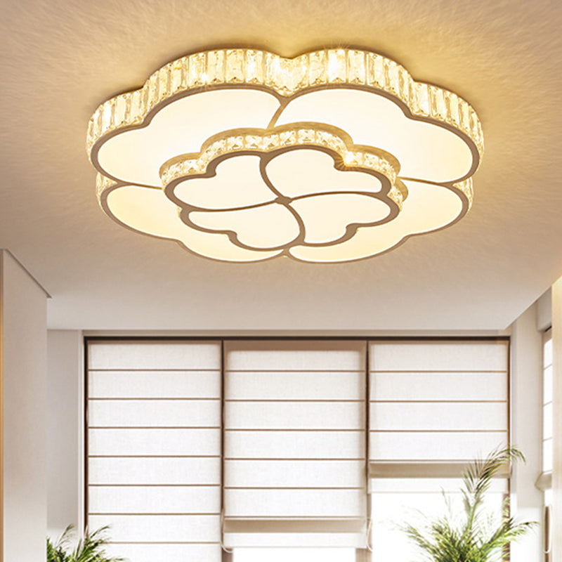 Modern Petal Crystal Led Flush Ceiling Light In White - 19.5/23.5/31.5 For Bedroom / 19.5 A