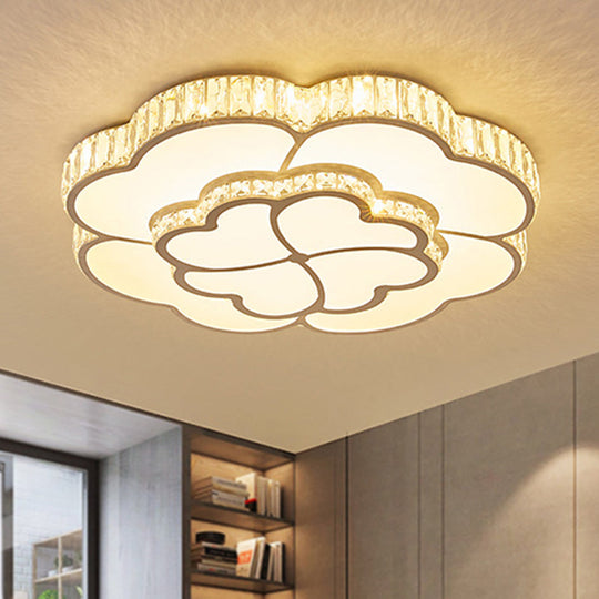 Modern Petal Crystal Led Flush Ceiling Light In White - 19.5/23.5/31.5 For Bedroom