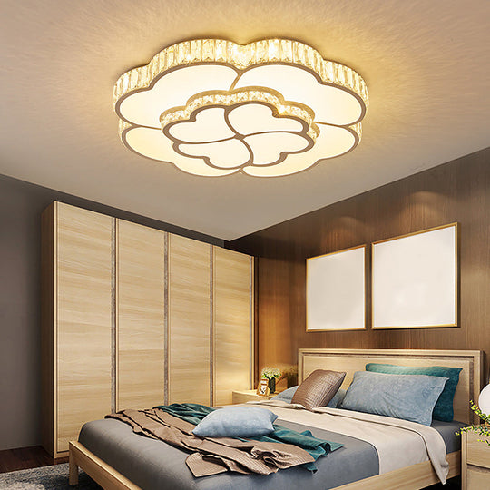 Modern Petal Crystal Led Flush Ceiling Light In White - 19.5/23.5/31.5 For Bedroom