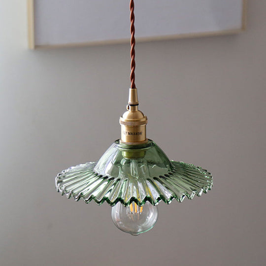 8.66 Industrial Brass Pendant Light With Scalloped Glass Shade For Coffee Shop