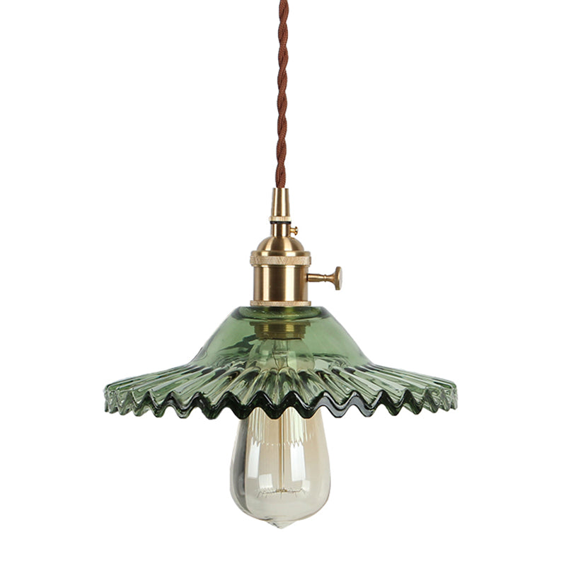 8.66 Industrial Brass Pendant Light With Scalloped Glass Shade For Coffee Shop