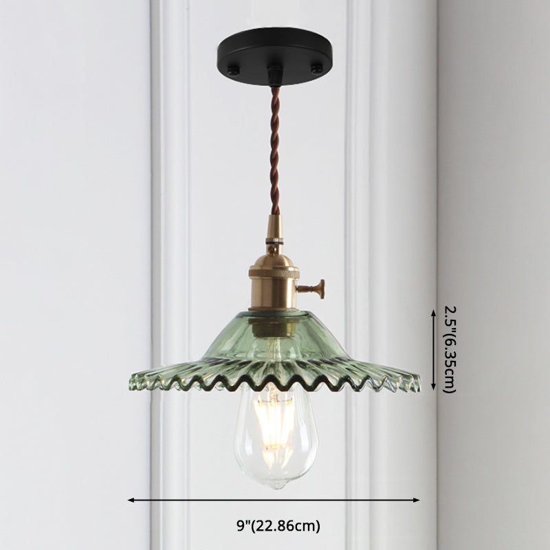 8.66 Industrial Brass Pendant Light With Scalloped Glass Shade For Coffee Shop