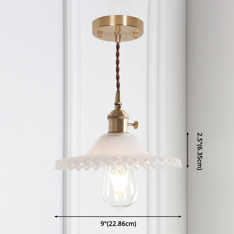 8.66 Industrial Brass Pendant Light With Scalloped Glass Shade For Coffee Shop