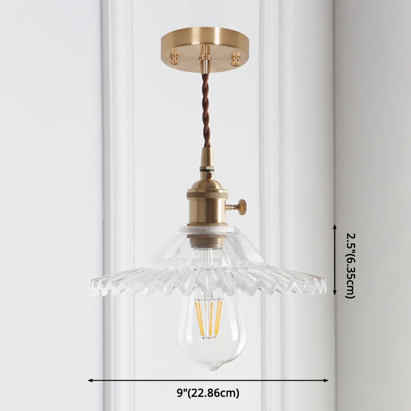 8.66 Industrial Brass Pendant Light With Scalloped Glass Shade For Coffee Shop