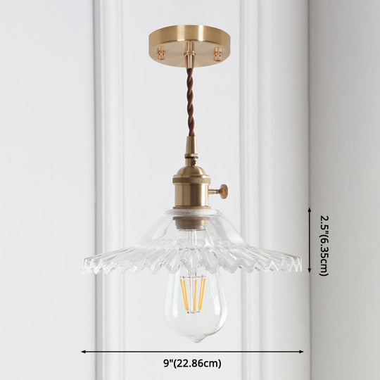 8.66 Industrial Brass Pendant Light With Scalloped Glass Shade For Coffee Shop