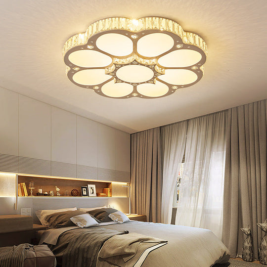 Modern Petal Crystal Led Flush Ceiling Light In White - 19.5/23.5/31.5 For Bedroom