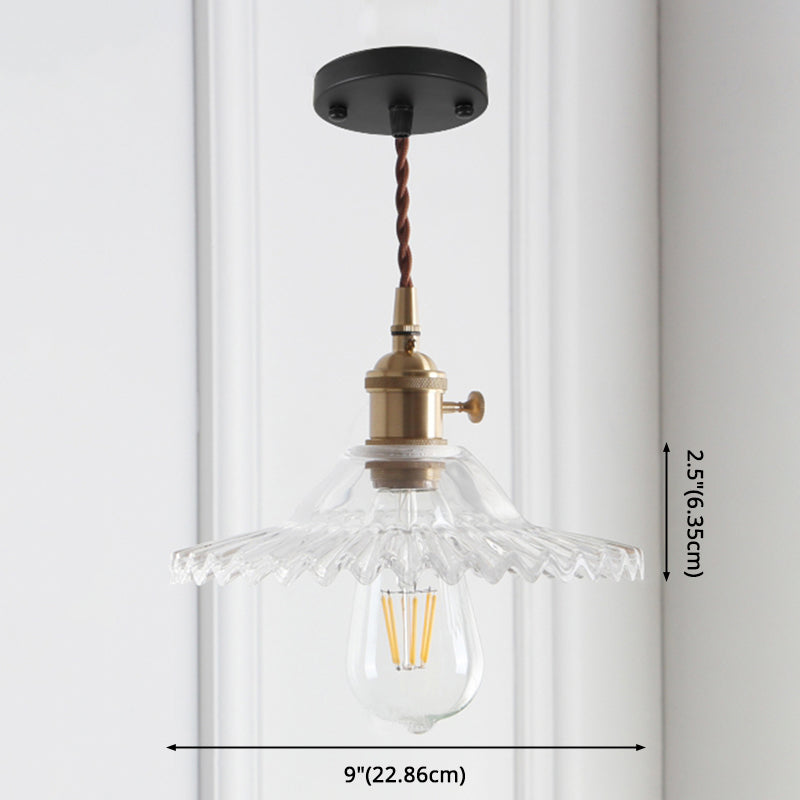 8.66 Industrial Brass Pendant Light With Scalloped Glass Shade For Coffee Shop