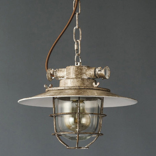 Copper Patina Industrial Iron Cage Pendant Light With Adjustable Chain White