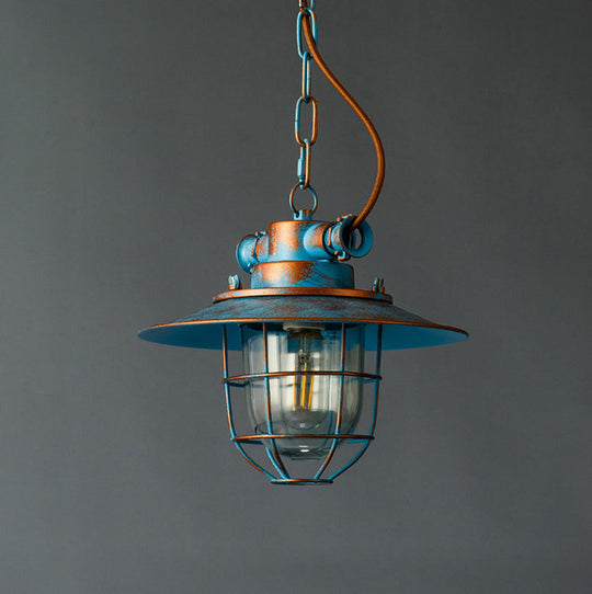 Copper Patina Industrial Iron Cage Pendant Light With Adjustable Chain