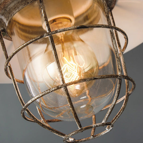 Copper Patina Industrial Iron Cage Pendant Light With Adjustable Chain