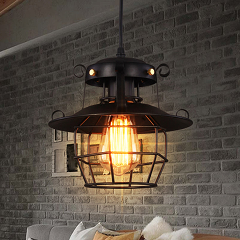 Industrial Style Black Wrought Iron Pendant Light With Adjustable Cord - 1-Light Hanging Ceiling