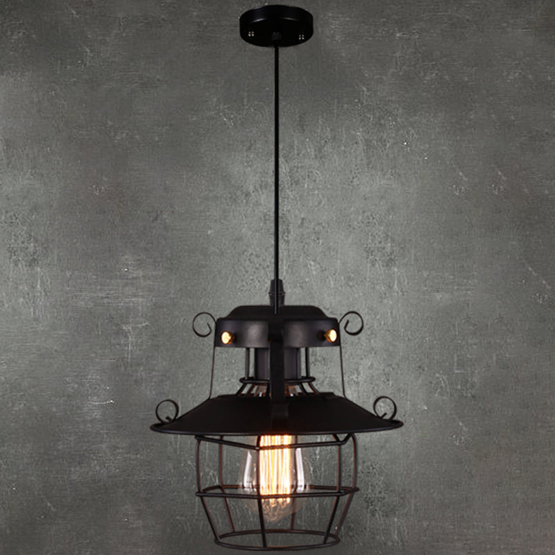 Industrial Style Black Wrought Iron Pendant Light With Adjustable Cord - 1-Light Hanging Ceiling