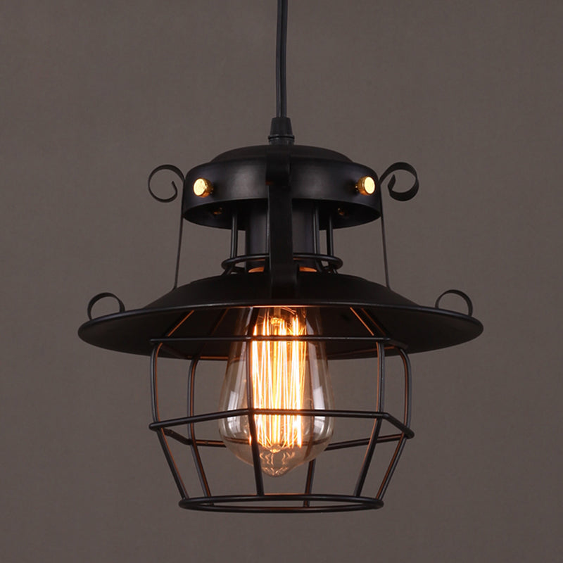 Industrial Style Black Wrought Iron Pendant Light With Adjustable Cord - 1-Light Hanging Ceiling