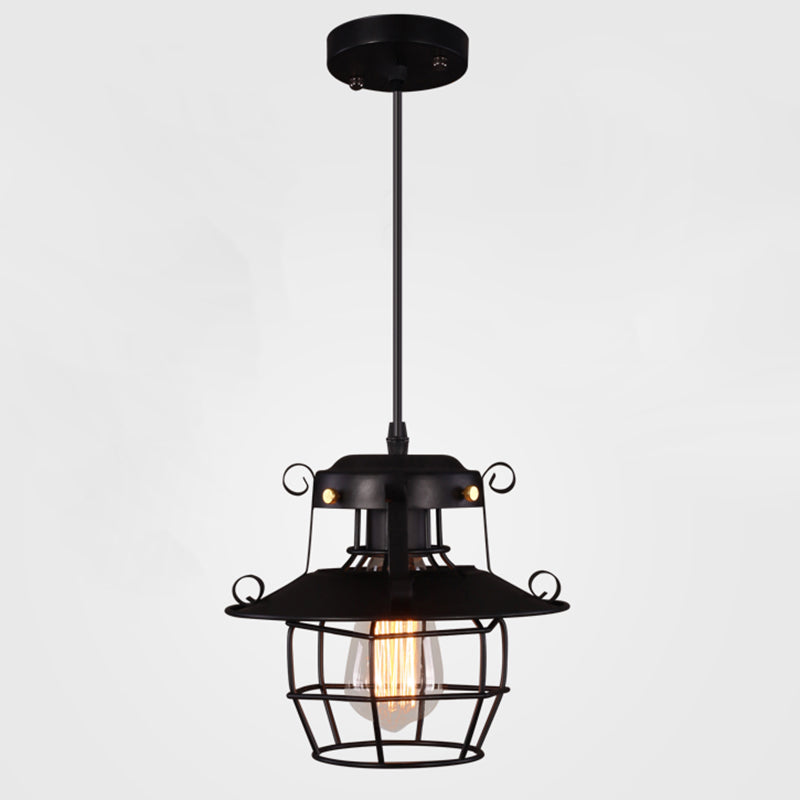 Industrial Style Black Wrought Iron Pendant Light With Adjustable Cord - 1-Light Hanging Ceiling