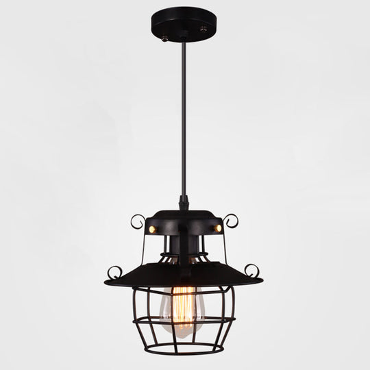 Industrial Style Black Wrought Iron Pendant Light With Adjustable Cord - 1-Light Hanging Ceiling