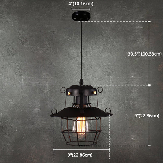 Industrial Style Black Wrought Iron Pendant Light With Adjustable Cord - 1-Light Hanging Ceiling