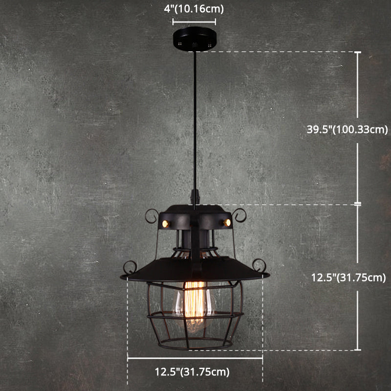 Industrial Style Black Wrought Iron Pendant Light With Adjustable Cord - 1-Light Hanging Ceiling