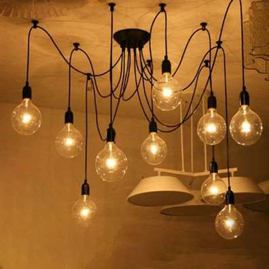 Industrial Style Black Spider Shape Pendant Lamp With Multi Light Edison Bulb - Perfect For Living