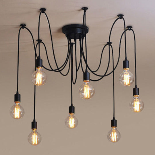 Industrial Style Black Spider Shape Pendant Lamp With Multi Light Edison Bulb - Perfect For Living