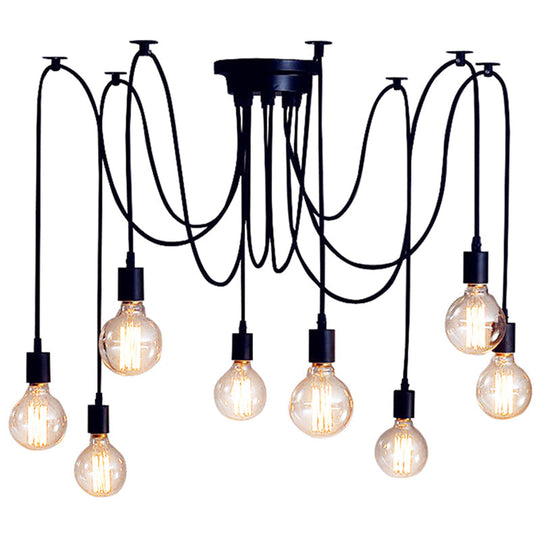 Industrial Style Black Spider Shape Pendant Lamp With Multi Light Edison Bulb - Perfect For Living