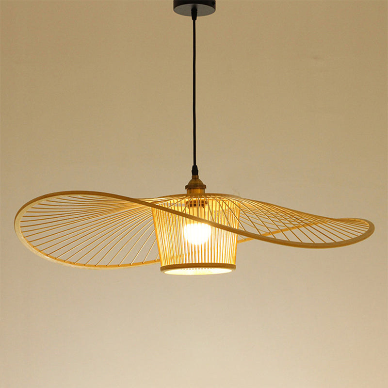 Bamboo Weaving Drum Shade Hanging Light With Fishermans Hat Design - Perfect For Dining Room