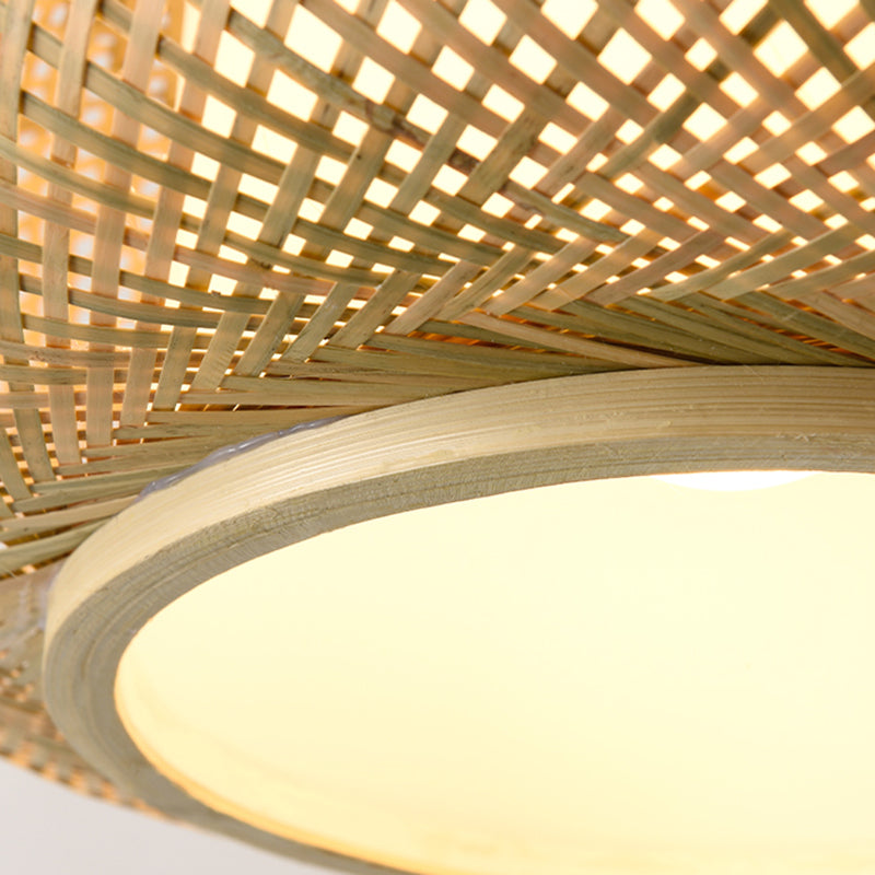 Asian Style Bamboo & Rattan Weaving Drum Pendant Lamp Beige