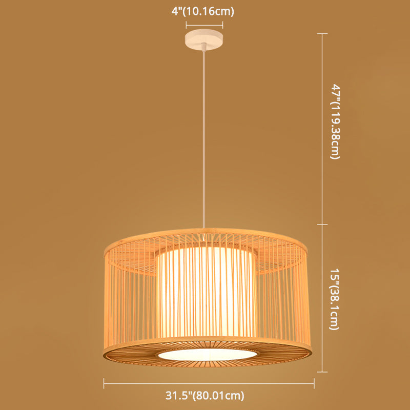 Asian Style Simplicity Pendant Lamp - Double Shade With Bamboo & Imitation Sheepskin Accent