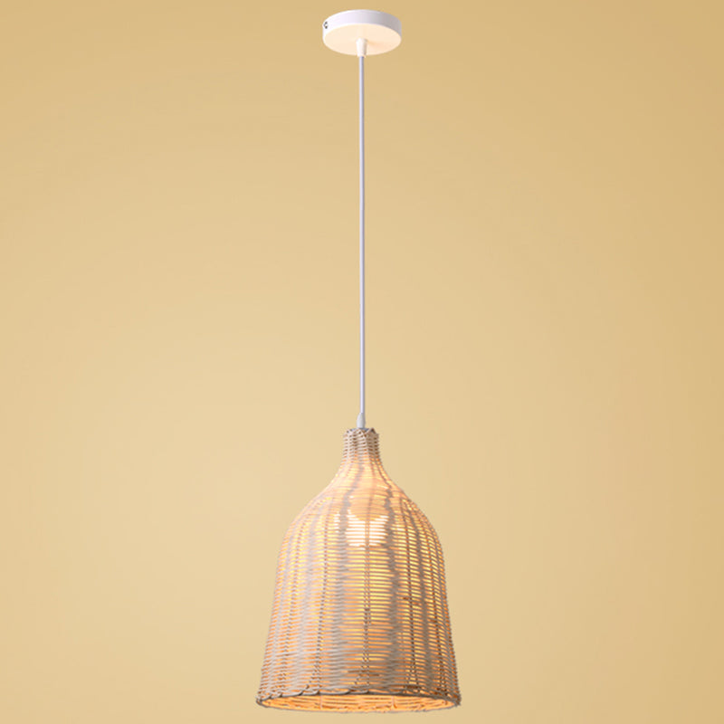 Hand-Woven Bamboo Bell-Shaped Pendant Light With Asian Rattan Shade And 59 Hanging Wire Wood / 12