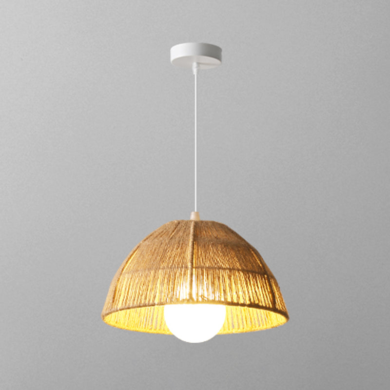 Wooden Rattan Dome Pendant Light With Asian-Inspired Suspended Design