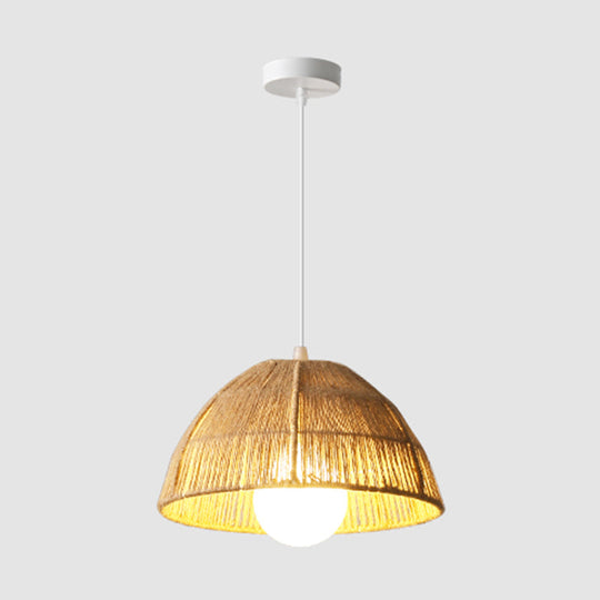 Wooden Rattan Dome Pendant Light With Asian-Inspired Suspended Design