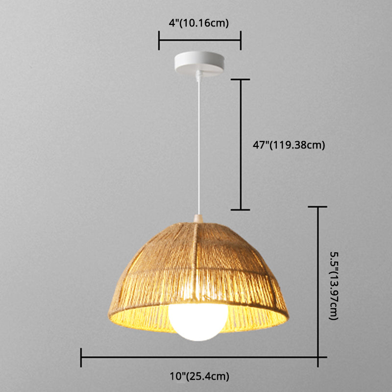 Wooden Rattan Dome Pendant Light With Asian-Inspired Suspended Design