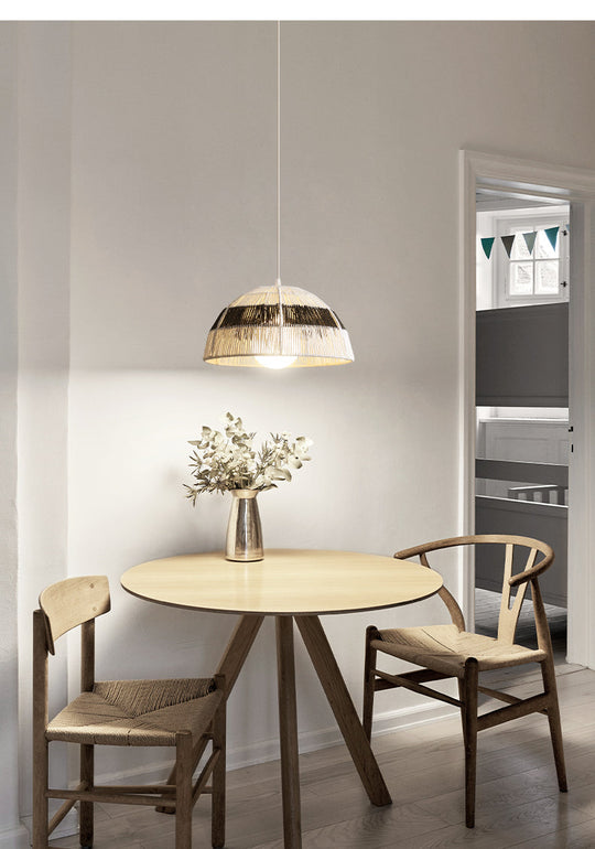 Wooden Rattan Dome Pendant Light With Asian-Inspired Suspended Design