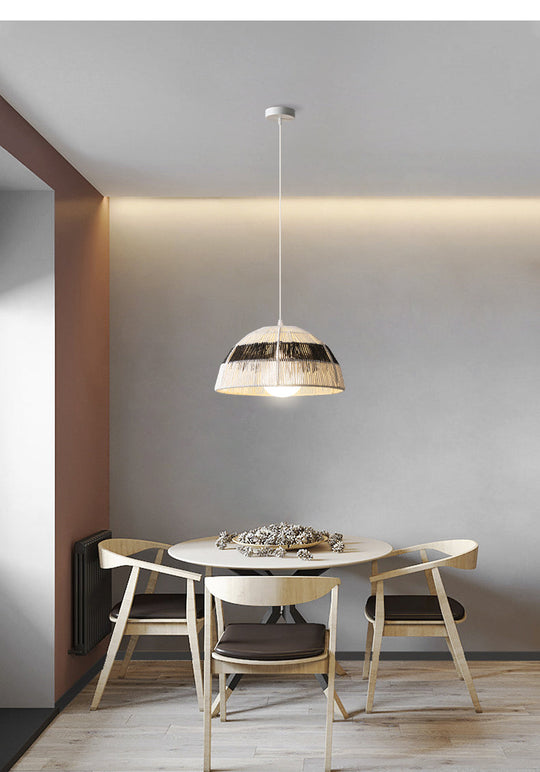 Wooden Rattan Dome Pendant Light With Asian-Inspired Suspended Design