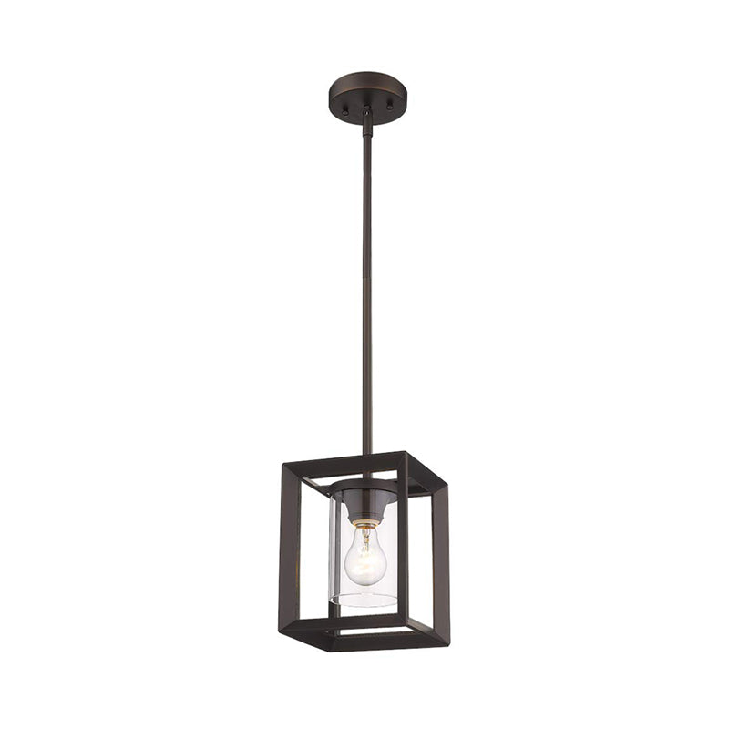 Black Cylinder Glass Pendant Light With Square Frame